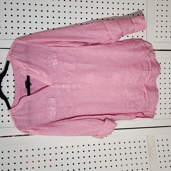Talbots Size M Medium 100% Linen Pink V-neck Lightweight - Picture 1 of 8